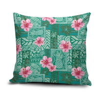 Cyan Hawaii Hibiscus With Tropical Flowers Motifs Pillow Cover - Polynesian Pride