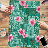 Cyan Hawaii Hibiscus With Tropical Flowers Motifs Puzzle - Polynesian Pride