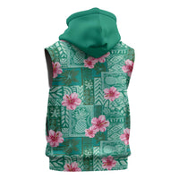 Cyan Hawaii Hibiscus With Tropical Flowers Motifs Sleeveless Hoodie - Polynesian Pride