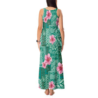 Cyan Hawaii Hibiscus With Tropical Flowers Motifs Tank Maxi Dress - Polynesian Pride