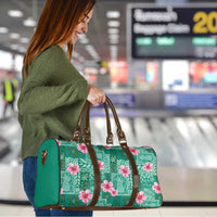Cyan Hawaii Hibiscus With Tropical Flowers Motifs Travel Bag - Polynesian Pride