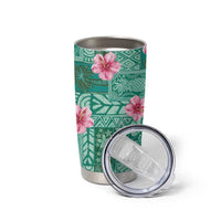 Cyan Hawaii Hibiscus With Tropical Flowers Motifs Tumbler Cup - Polynesian Pride