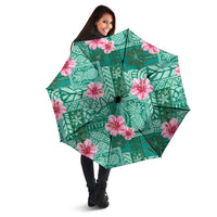 Cyan Hawaii Hibiscus With Tropical Flowers Motifs Umbrella LT14 - Polynesian Pride