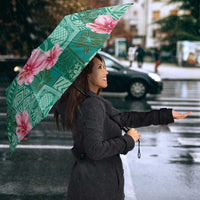 Cyan Hawaii Hibiscus With Tropical Flowers Motifs Umbrella LT14 - Polynesian Pride