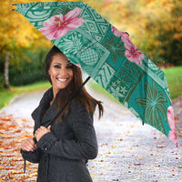 Cyan Hawaii Hibiscus With Tropical Flowers Motifs Umbrella LT14 - Polynesian Pride