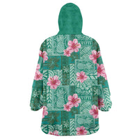 Cyan Hawaii Hibiscus With Tropical Flowers Motifs Wearable Blanket Hoodie - Polynesian Pride