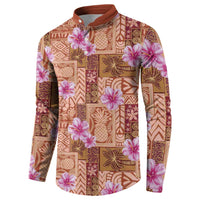 Orange Hawaii Hibiscus With Tropical Flowers Motifs Button Sweatshirt - Polynesian Pride