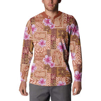 Orange Hawaii Hibiscus With Tropical Flowers Motifs Button Sweatshirt - Polynesian Pride