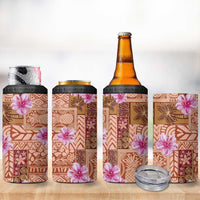 Orange Hawaii Hibiscus With Tropical Flowers Motifs 4 in 1 Can Cooler Tumbler LT14 - Polynesian Pride