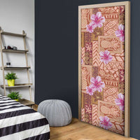 Orange Hawaii Hibiscus With Tropical Flowers Motifs Door Cover - Polynesian Pride