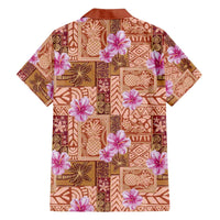 Orange Hawaii Hibiscus With Tropical Flowers Motifs Family Matching Off Shoulder Short Dress and Hawaiian Shirt - Polynesian Pride