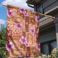 Orange Hawaii Hibiscus With Tropical Flowers Motifs Garden Flag - Polynesian Pride