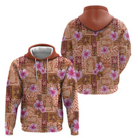Orange Hawaii Hibiscus With Tropical Flowers Motifs Hoodie - Polynesian Pride