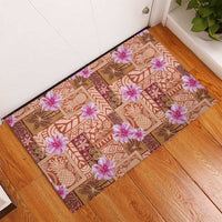 Orange Hawaii Hibiscus With Tropical Flowers Motifs Rubber Doormat - Polynesian Pride