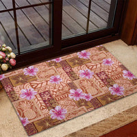 Orange Hawaii Hibiscus With Tropical Flowers Motifs Rubber Doormat - Polynesian Pride