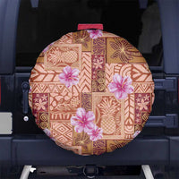 Orange Hawaii Hibiscus With Tropical Flowers Motifs Spare Tire Cover - Polynesian Pride