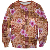 Orange Hawaii Hibiscus With Tropical Flowers Motifs Sweatshirt - Polynesian Pride