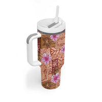 Orange Hawaii Hibiscus With Tropical Flowers Motifs Tumbler With Handle - Polynesian Pride