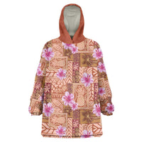 Orange Hawaii Hibiscus With Tropical Flowers Motifs Wearable Blanket Hoodie - Polynesian Pride