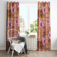 Orange Hawaii Hibiscus With Tropical Flowers Motifs Window Curtain - Polynesian Pride