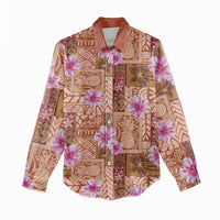 Orange Hawaii Hibiscus With Tropical Flowers Motifs Women Casual Shirt - Polynesian Pride