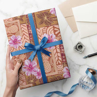 Orange Hawaii Hibiscus With Tropical Flowers Motifs Wrapping Paper - Polynesian Pride
