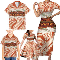 Aloha Hawaii Mikioi Lei Family Matching Short Sleeve Bodycon Dress and Hawaiian Shirt Beige Tropical Flower Pattern - Polynesian Pride