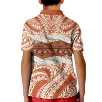 Aloha Hawaii Mikioi Lei Kid Polo Shirt Beige Tropical Flower Pattern - Polynesian Pride