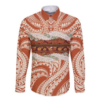 Aloha Hawaii Mikioi Lei Long Sleeve Button Shirt Beige Tropical Flower Pattern - Polynesian Pride