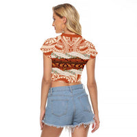 Aloha Hawaii Mikioi Lei Raglan Cropped T Shirt Beige Tropical Flower Pattern - Polynesian Pride