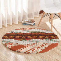 Aloha Hawaii Mikioi Lei Round Carpet Beige Tropical Flower Pattern - Polynesian Pride