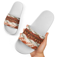 Aloha Hawaii Mikioi Lei Slide Sandals Beige Tropical Flower Pattern - Polynesian Pride
