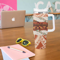 Aloha Hawaii Mikioi Lei Tumbler With Handle Beige Tropical Flower Pattern - Polynesian Pride