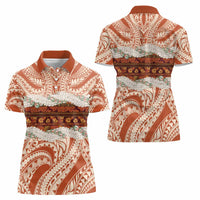 Aloha Hawaii Mikioi Lei Women Polo Shirt Beige Tropical Flower Pattern - Polynesian Pride