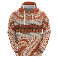Aloha Hawaii Mikioi Lei Zip Hoodie Beige Tropical Flower Pattern - Polynesian Pride