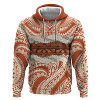 Aloha Hawaii Mikioi Lei Zip Hoodie Beige Tropical Flower Pattern - Polynesian Pride
