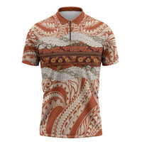 Aloha Hawaii Mikioi Lei Zipper Polo Shirt Beige Tropical Flower Pattern - Polynesian Pride