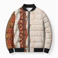 Aloha Hawaii Mikioi Lei Bomber Puffer Jacket Cattail Red Tropical Flower Pattern - Polynesian Pride