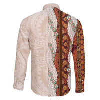 Aloha Hawaii Mikioi Lei Family Matching Off The Shoulder Long Sleeve Dress and Hawaiian Shirt Cattail Red Tropical Flower Pattern - Polynesian Pride