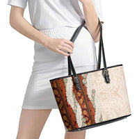 Aloha Hawaii Mikioi Lei Leather Tote Bag Cattail Red Tropical Flower Pattern - Polynesian Pride