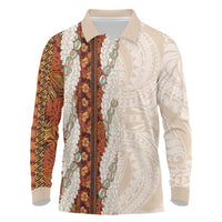 Aloha Hawaii Mikioi Lei Long Sleeve Polo Shirt Cattail Red Tropical Flower Pattern - Polynesian Pride