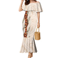 Aloha Hawaii Mikioi Lei Mermaid Dress Cattail Red Tropical Flower Pattern - Polynesian Pride