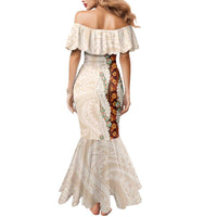 Aloha Hawaii Mikioi Lei Mermaid Dress Cattail Red Tropical Flower Pattern - Polynesian Pride