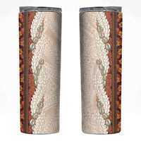 Aloha Hawaii Mikioi Lei Skinny Tumbler Cattail Red Tropical Flower Pattern - Polynesian Pride