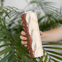 Aloha Hawaii Mikioi Lei Skinny Tumbler Cattail Red Tropical Flower Pattern - Polynesian Pride