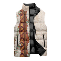 Aloha Hawaii Mikioi Lei Sleeveless Puffer Jacket Cattail Red Tropical Flower Pattern - Polynesian Pride