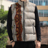 Aloha Hawaii Mikioi Lei Sleeveless Puffer Jacket Cattail Red Tropical Flower Pattern - Polynesian Pride