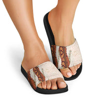 Aloha Hawaii Mikioi Lei Slide Sandals Cattail Red Tropical Flower Pattern - Polynesian Pride