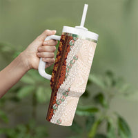 Aloha Hawaii Mikioi Lei Tumbler With Handle Cattail Red Tropical Flower Pattern - Polynesian Pride