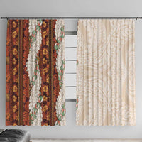 Aloha Hawaii Mikioi Lei Window Curtain Cattail Red Tropical Flower Pattern - Polynesian Pride